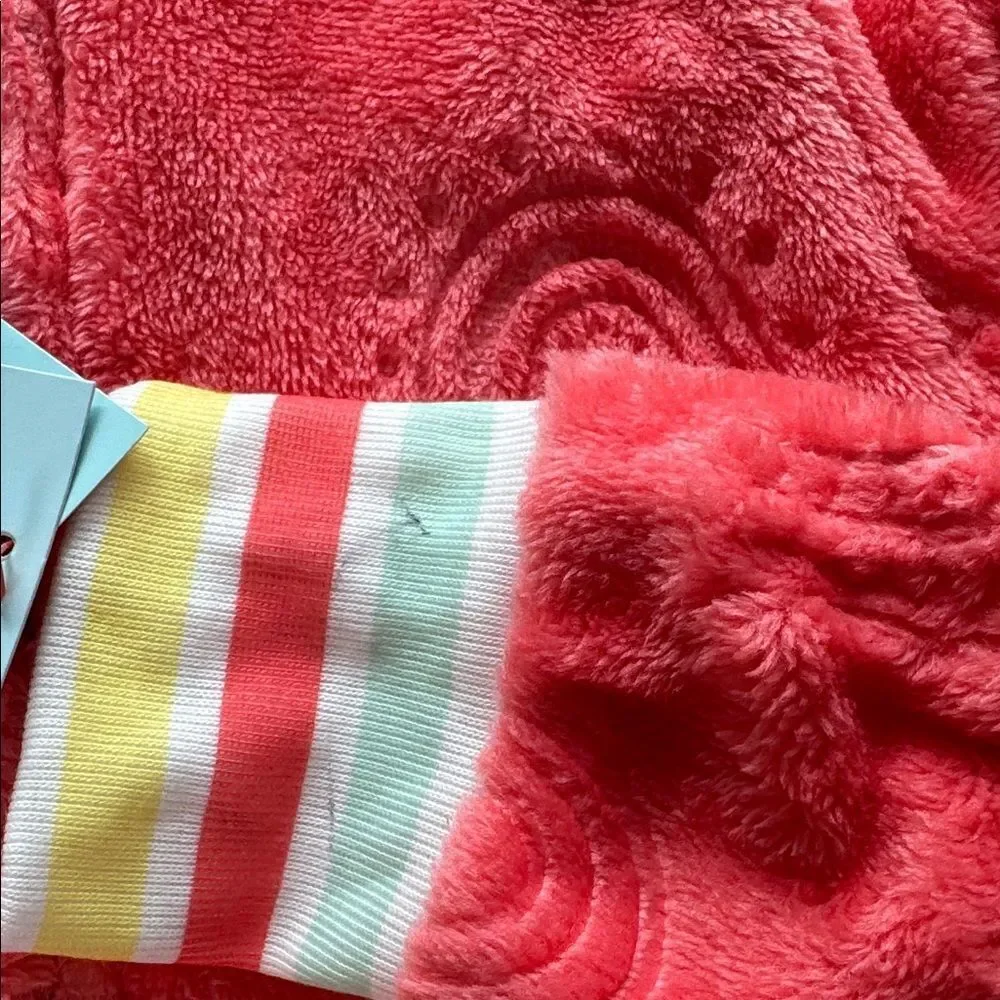 Cat & Jack Red with Rainbow Detail Hooded Sleepwear Plush Jumpsuit Size M (7/8)